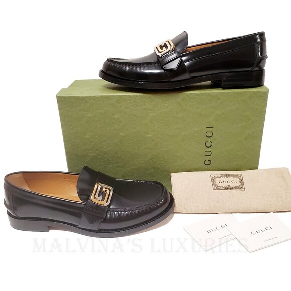 GUCCI SHOES MENS INTERLOCKING G LOGO PLAQUE LEATHER LOAFERS 9 /US 9.5 - Picture 4 of 16
